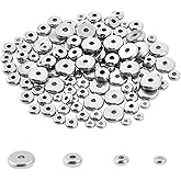 UNICRAFTALE About 120pcs 4 Sizes 4/5/6/8mm Flat Round Beads Stainless Steel Loose Beads Flat Round Bead Findings Metal Spacer for Bracelets Necklaces Jewelry Making, Stainless Steel Color