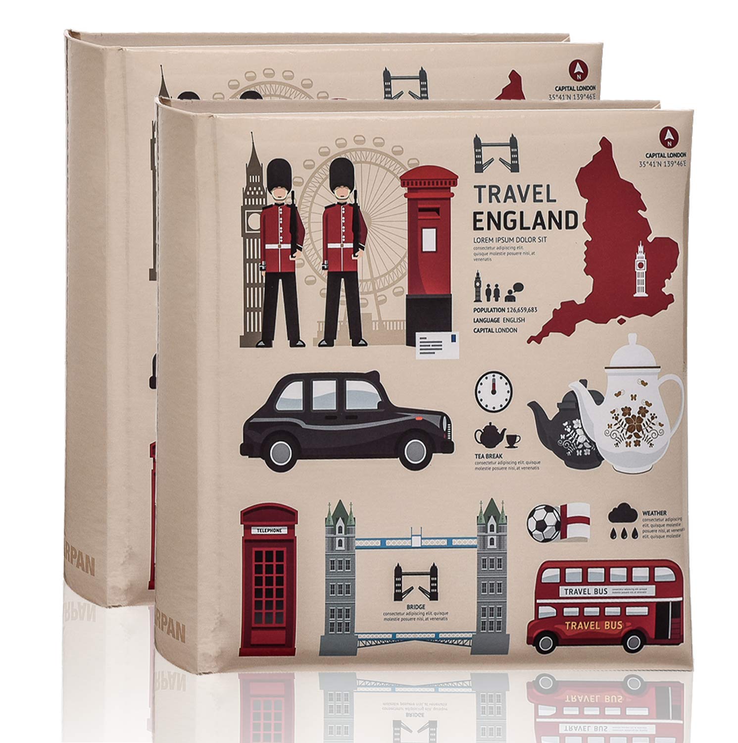 2 x Photo Album 200 6 X 4'' / 15 x 10 cm Photos Slip in Picture Album CD/DVD Pocket Memo Writing Area – Gifting Album by Arpan (London Icons Design)