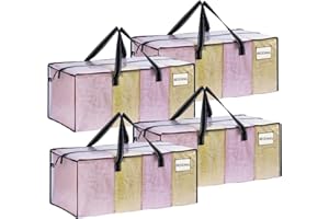VENO 4 Pack Moving Bags Extra Large Storage Bags for College Move-In, Heavy-Duty Storage Totes, Packing Boxes, and Wardrobe Moving Supplies - Durable Laundry Bags for Clothes (Clear, 4 Pack)