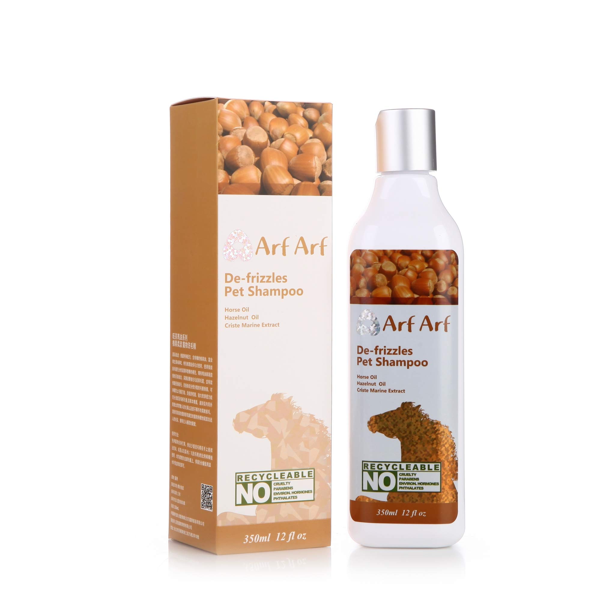 Arf Arf De-frizzles Pet Shampoo (For All Dogs & Cats) -Horse Oil, Hazelnut Oil, Criste Marine Extract, 13 Oz