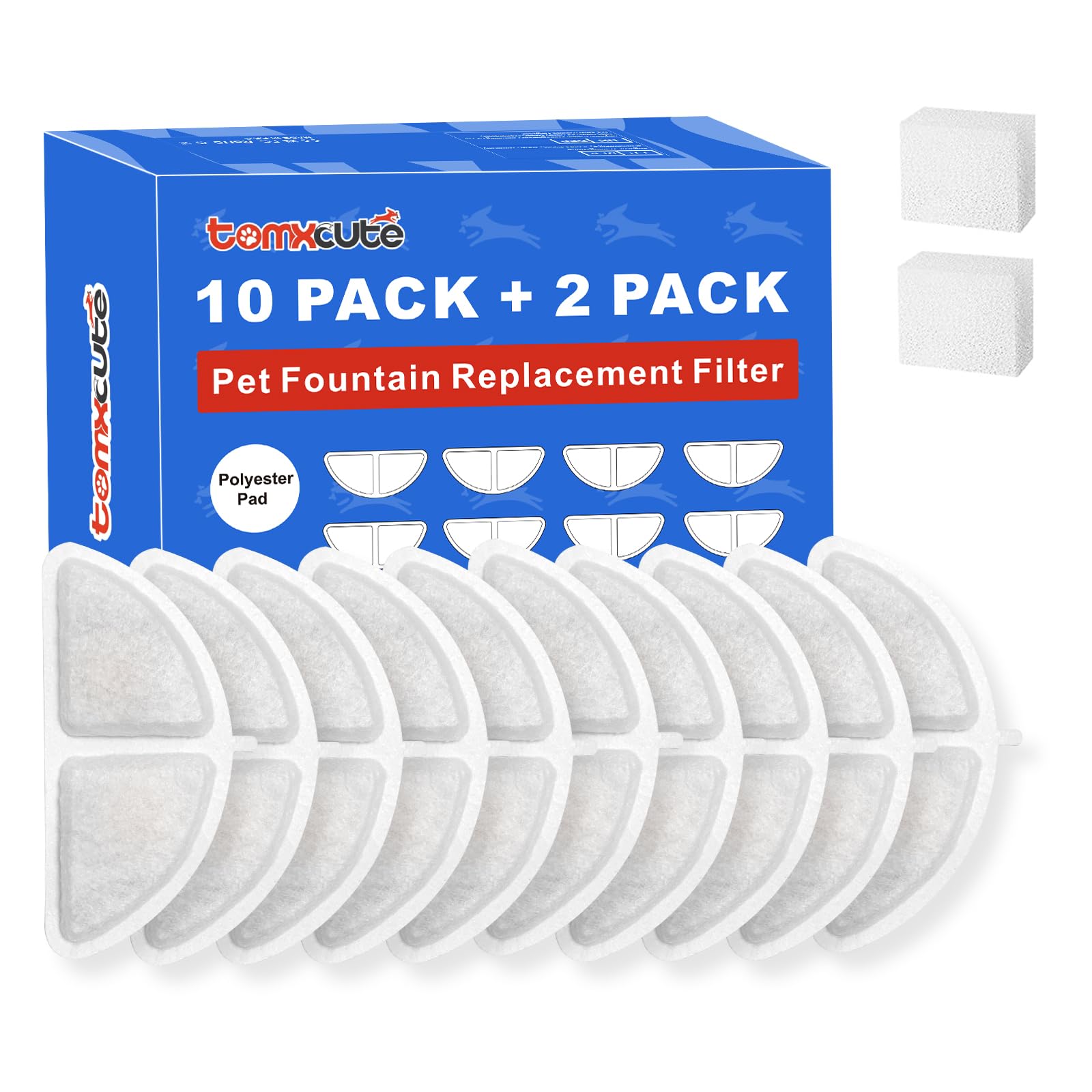TOMXCUTE Filter for Wireless Cat Water Fountain(Model P9), Pack of 10 Replacement Filters and 2 Pre-Filter Sponges