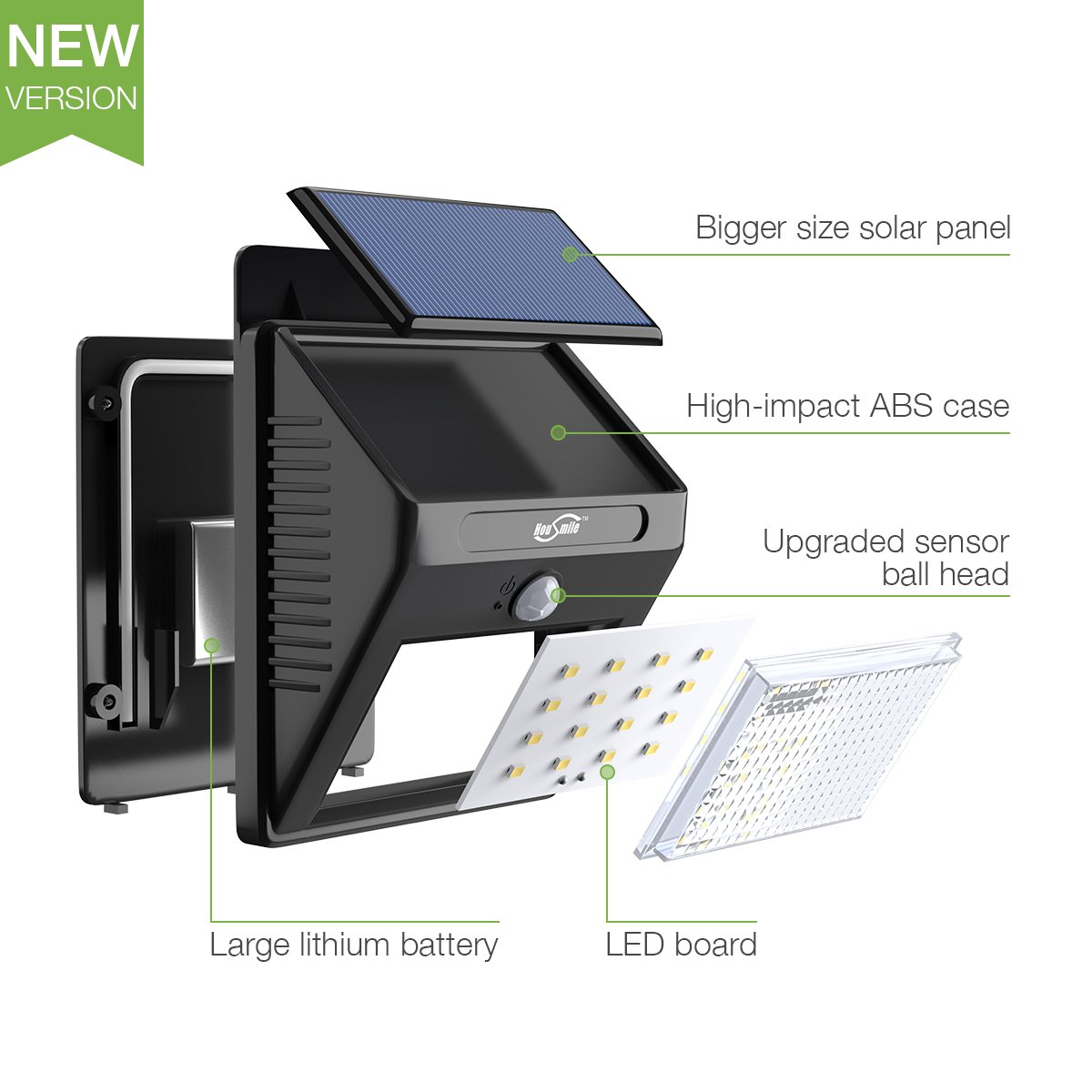 Housmile Solar Lights 16 LED Wall Light Outdoor Security Lighting Night light with Motion Sensor Detector for Garden Back Door Step Stair Fence Deck Yard Driveway (4-Pack, 50LUX, 8000K)