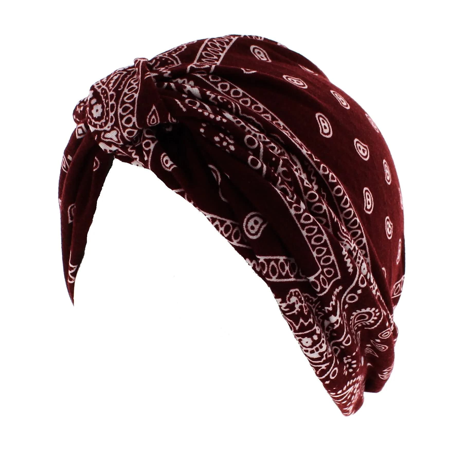 Topkids Accessories Hair Turban Head Wrap, Sleep Cap, Hair Scarf, Hair Towel, Chemo Headwear for Women UK, Head Scarf, Head Towel, Silk Hair Wrap for Sleeping (Paisley Print Burgundy)