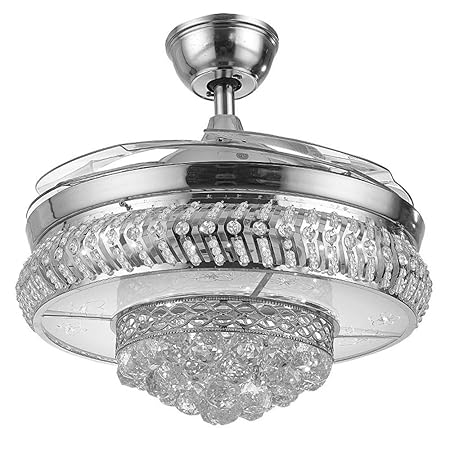 Tiptonlight 42 Inch Silver Invisible Fan Chandelier Crystal
