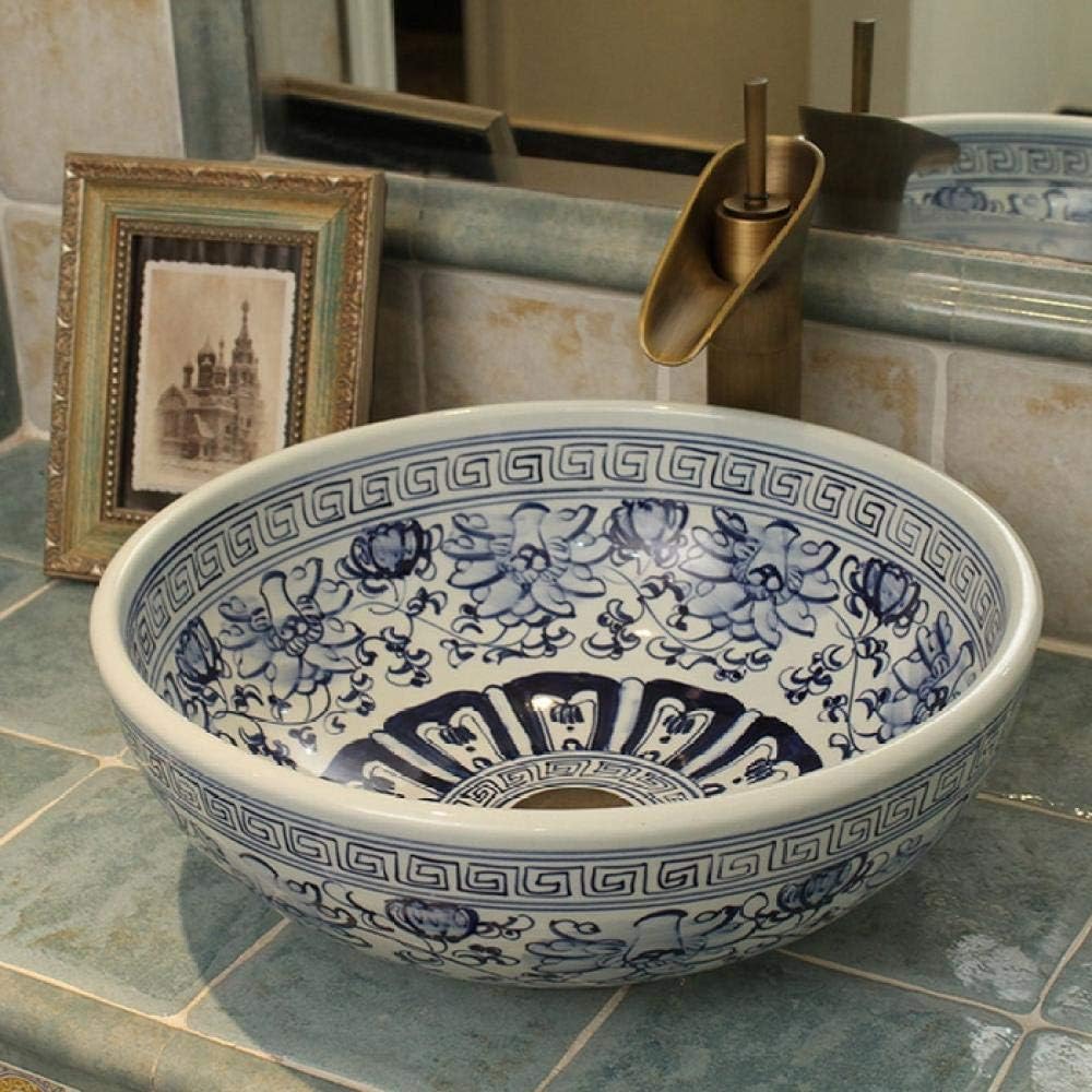 TNR® handbemalte blau-weiße Porzellan Waschschüssel Keramik