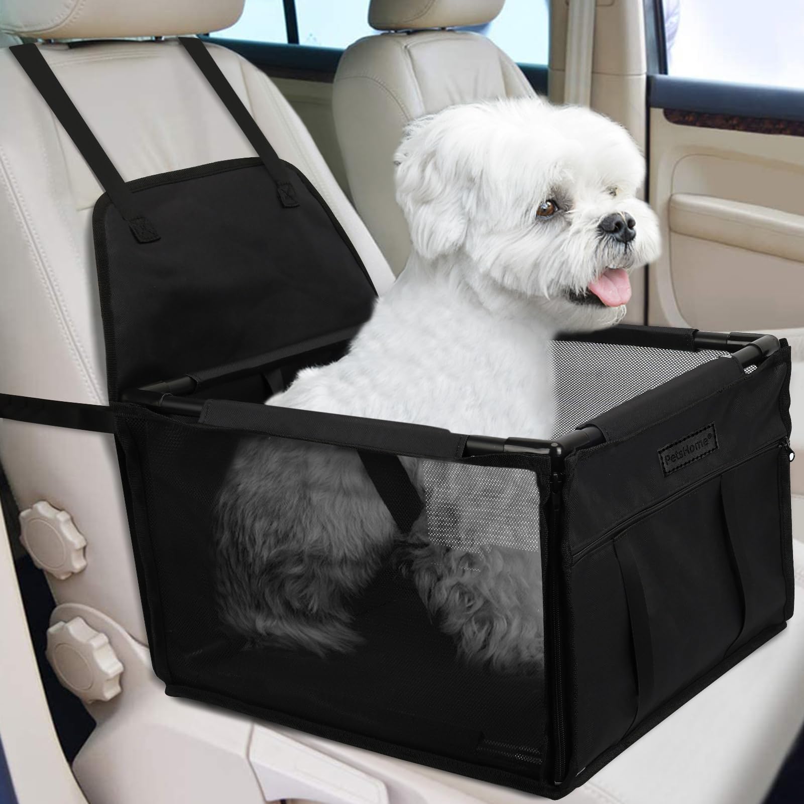 Photo 1 of ***(USED/ UNKNOWN IF MISSING PARTS)***PetsHome Dog Car Seat Foldable Dog Car Booster Seat Waterproof Breathable Oxford Travel Bag for Small to Medium Dogs, Puppies, and Pets-Pure Black-Upgrade