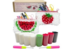 veirousa Strawberry & Watermelon Latch Hook Pencil Case Kit for Adults Beginners, Flully Fruit DIY Craft Pencil Pouch for Girls Boys 2 Pack Set