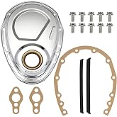 Timing Chain Cover Kit with Gasket Seal Bolts Set Chrome Plated Steel Compatible with Chevy SBC 283 305 327 350 383 400 Engines