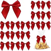 Hapforever 50pcs Mini Red Bows for Gift Wrapping, 2.5 Inch Red Satin Ribbon Bows for Craft Twist Tie Bows with Double - Sided Tape for Treat Bags Pretied Bows for Baby Shower Wedding Decorations