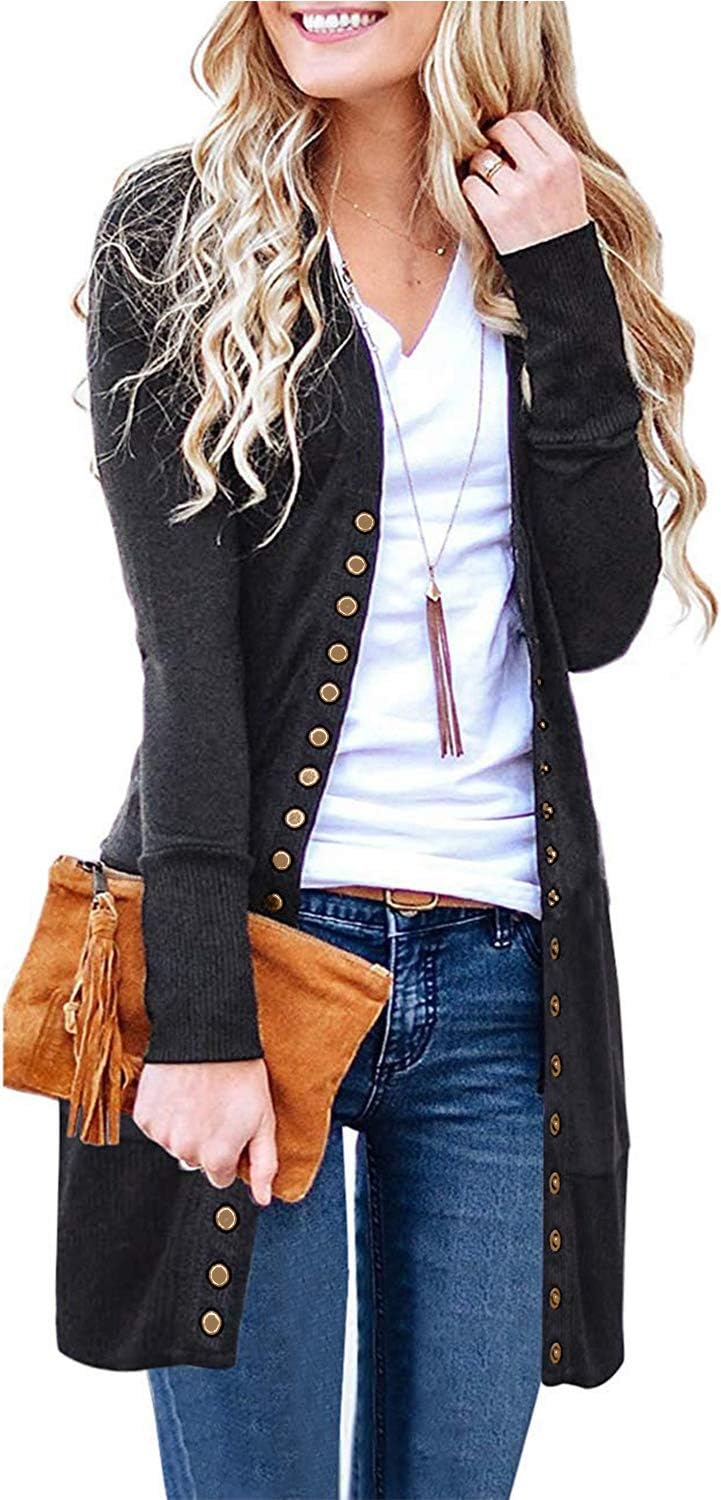 Women's Long Sleeve Casual Button Down Basic Knit Long Cardigans