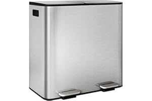 2x10.6 gal Dual Trash Can, 80 L Dual Garbage Can with Foot Pedal & Soft-Close Lids, Stainless Steel Rectangle Recycling Bin w