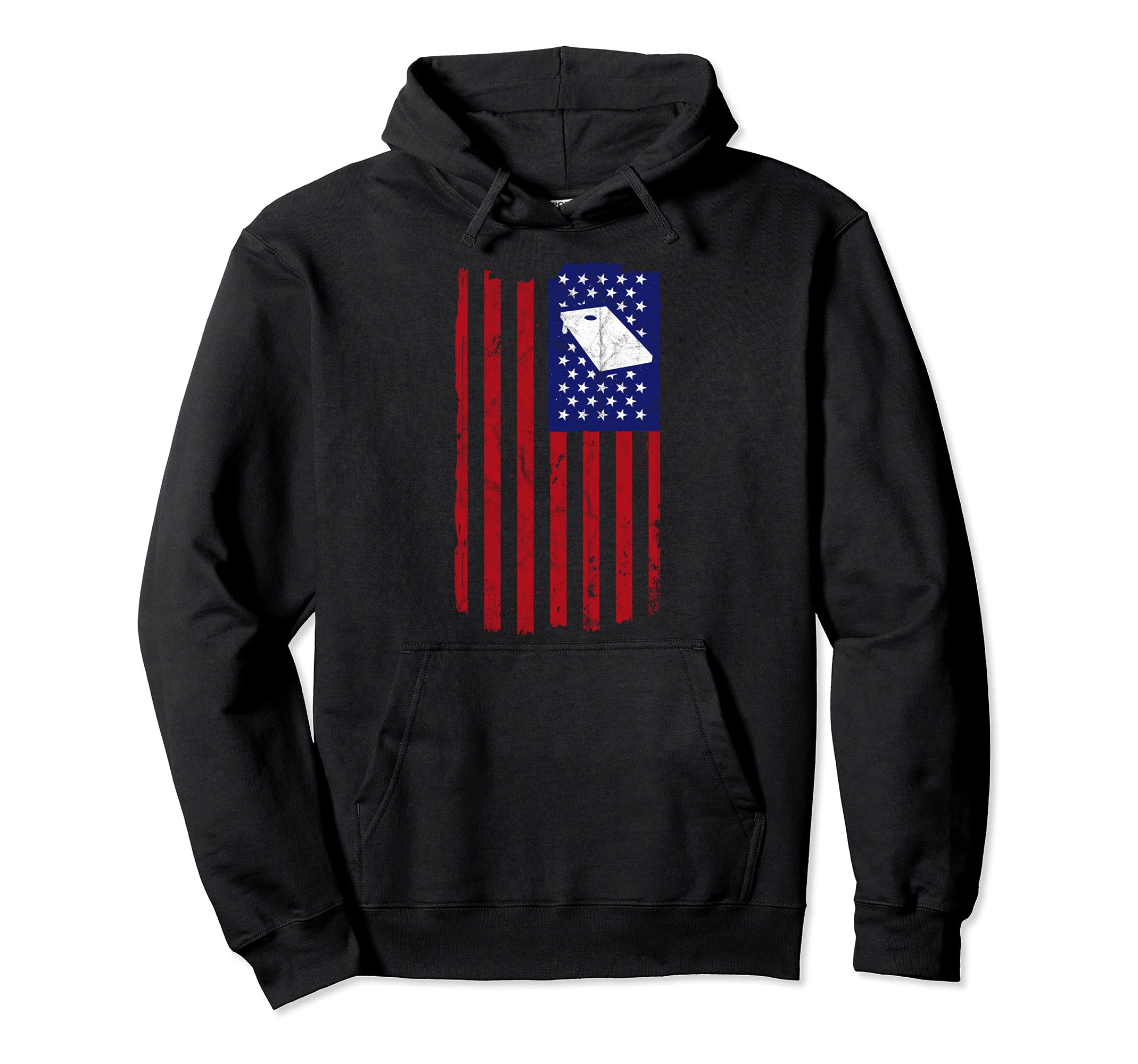 Cornhole Retro American Flag Vintage Team Tournament Pullover Hoodie