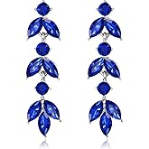 BriLove Gorgeous Sparkly Rhinestone 3 Layered Marquise Leaf Cluster Dangle Earrings for Women