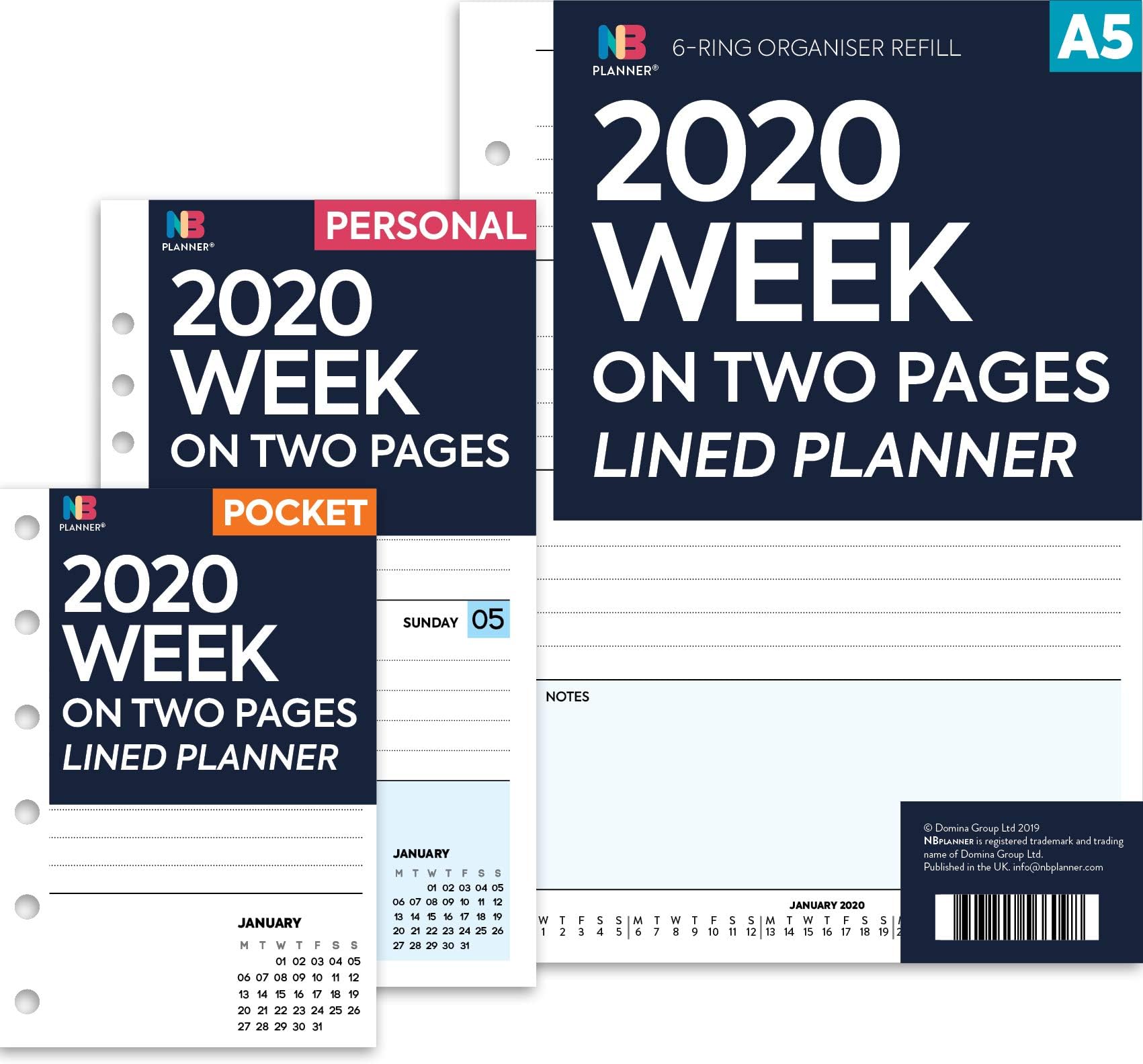 NBplanner® 2020 Week on two pages lined diary organiser refill planner insert White (A5: 148 x 210 mm)