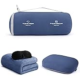 urnexttour 4-in-1 Travel Pillow & Blanket Set with Eye Mask, Memory Foam Neck Support, 50x65 Inch Blanket, Storage Bag for Airplane, Car, Train, Home Travel Blue