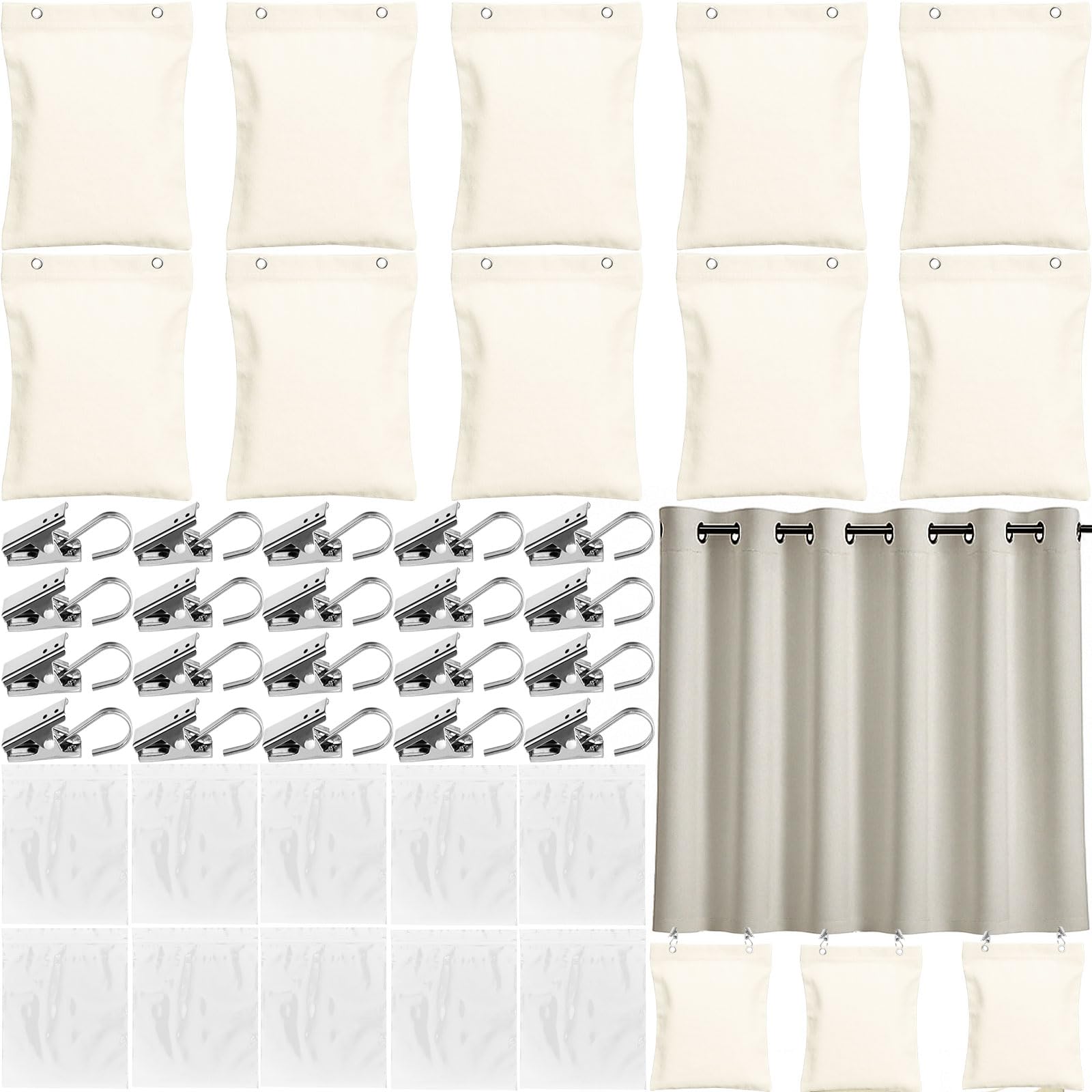 Photo 1 of NOVEMBER SPRING 10 Pack Heavy Curtain Weights, 24oz Outdoor Curtain Weights Bag, Curtain Sandbag Weighted Bags with Metal Clips for Heavy Wind Drapes Cabana Gazebo Pergola Garden (Beige,6" x 8")