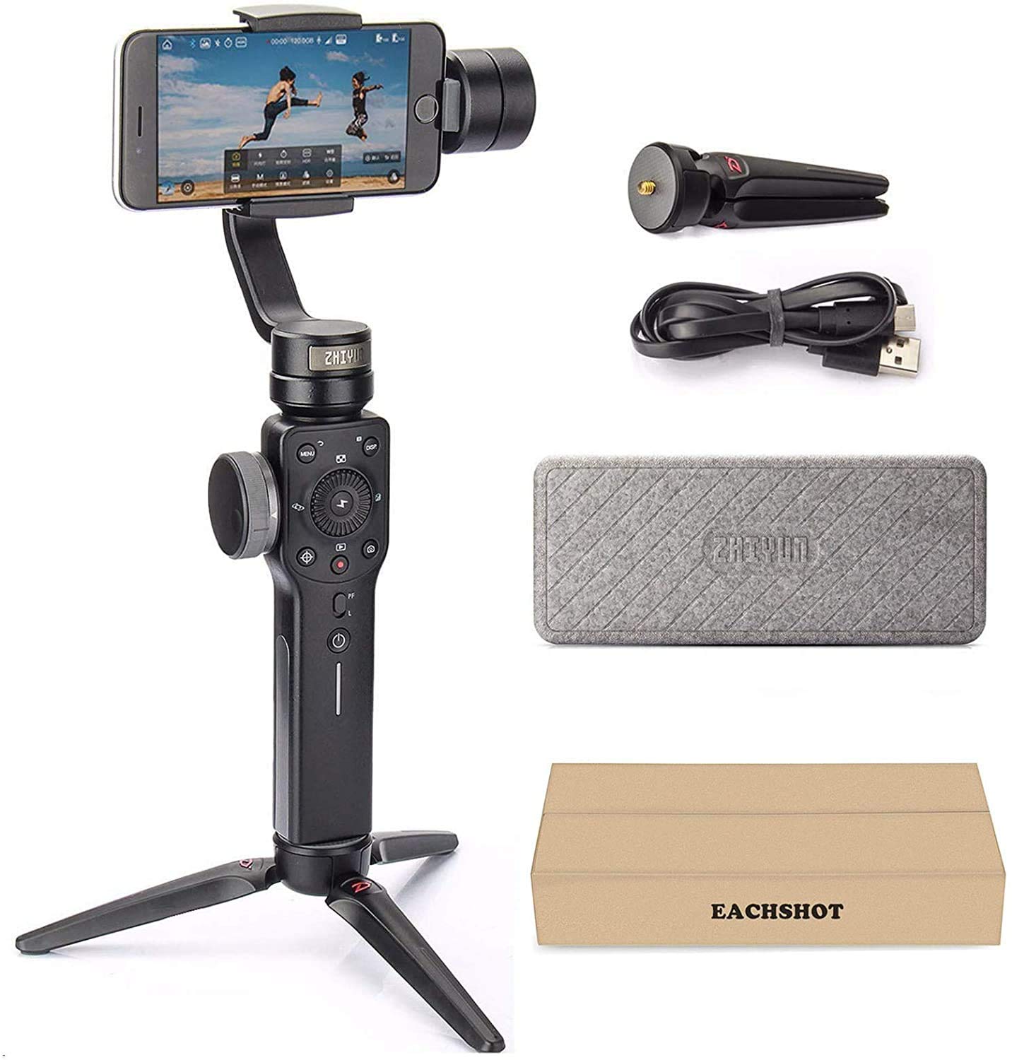 ZHIYUN Smooth 4 Gimbal Stabilizer for Smartphones, 3-Axis Handheld Gimbal for iphone XS MAX X XR 8 Plus 8 7 Plus 7 Samsung S9 Plus S9 S8 S7 Huawei P20 Pro Mate10 and Other Mobile Phones(with Tripod)