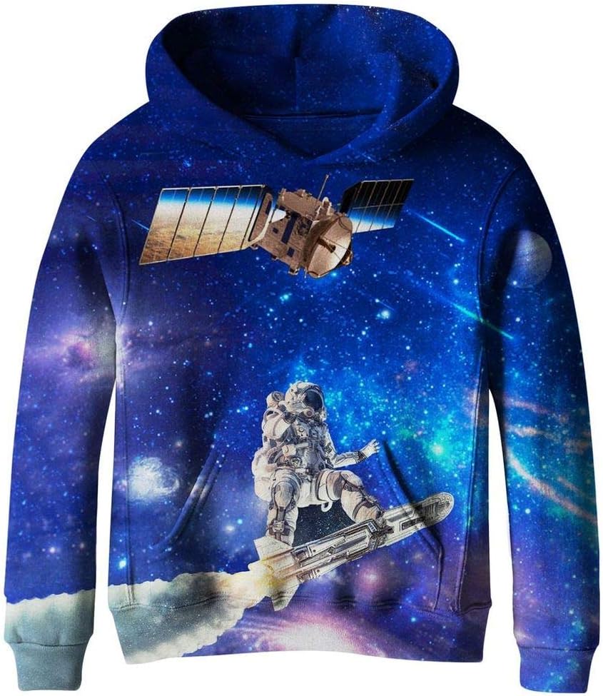 Boys Girls Kids Blue Galaxy Pockets Fleece Sweatshirts Hoodies NO12 M
