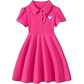 Hilinker Toddler Girls Ruffle Short Sleeve Polo Dress Cute Heart Print Uniform Dresses