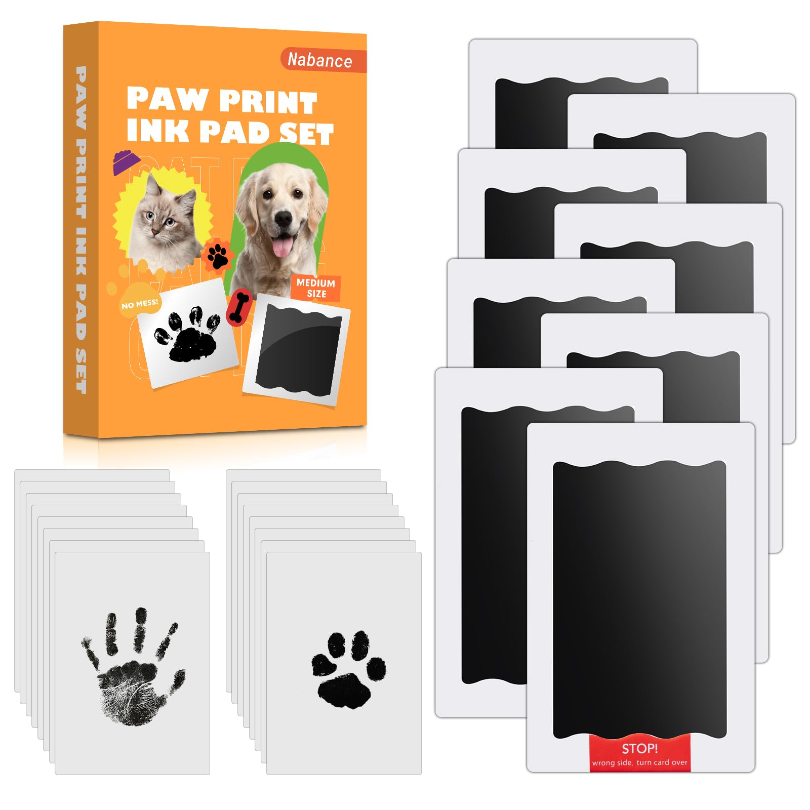 Nabance Baby Handprint and Footprint Kit, Paw Print Kit for Dogs & Cats, 8 Inkless Print Pads, 16 Imprint Cards, Dog Paw Print Kit, Pet Paw Stamp Pads, Pawprint Family Keepsake Kit, Medium Size