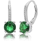Lesa Michele Rhodium Plated 925 Sterling Silver Cubic Zirconia Drop Lever Back Bridal Earrings for Women Imitation Birthstone
