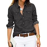 luvamia Denim Shirt Women Chambray Jean Western Shirts Long Sleeve Button Down Tops