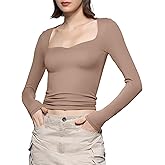 PUMIEY Women's Long Sleeve T Shirts Sweetheart Neck - Slim Fit Going Out Tops Sexy Basic Tee Smoke Cloud Pro Collection