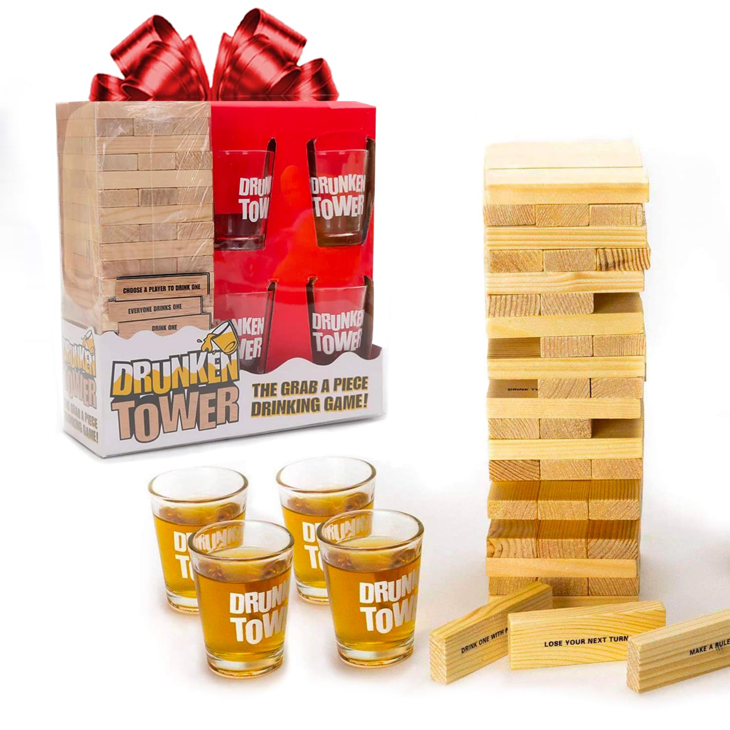 Original Drunken Tower | Infernal Tower with Tows | Premium Quality | 60 Wooden Blocks | 4 Shot Glasses | Drinking Game | Aperitif | Party | OriginalCup®… — image 1