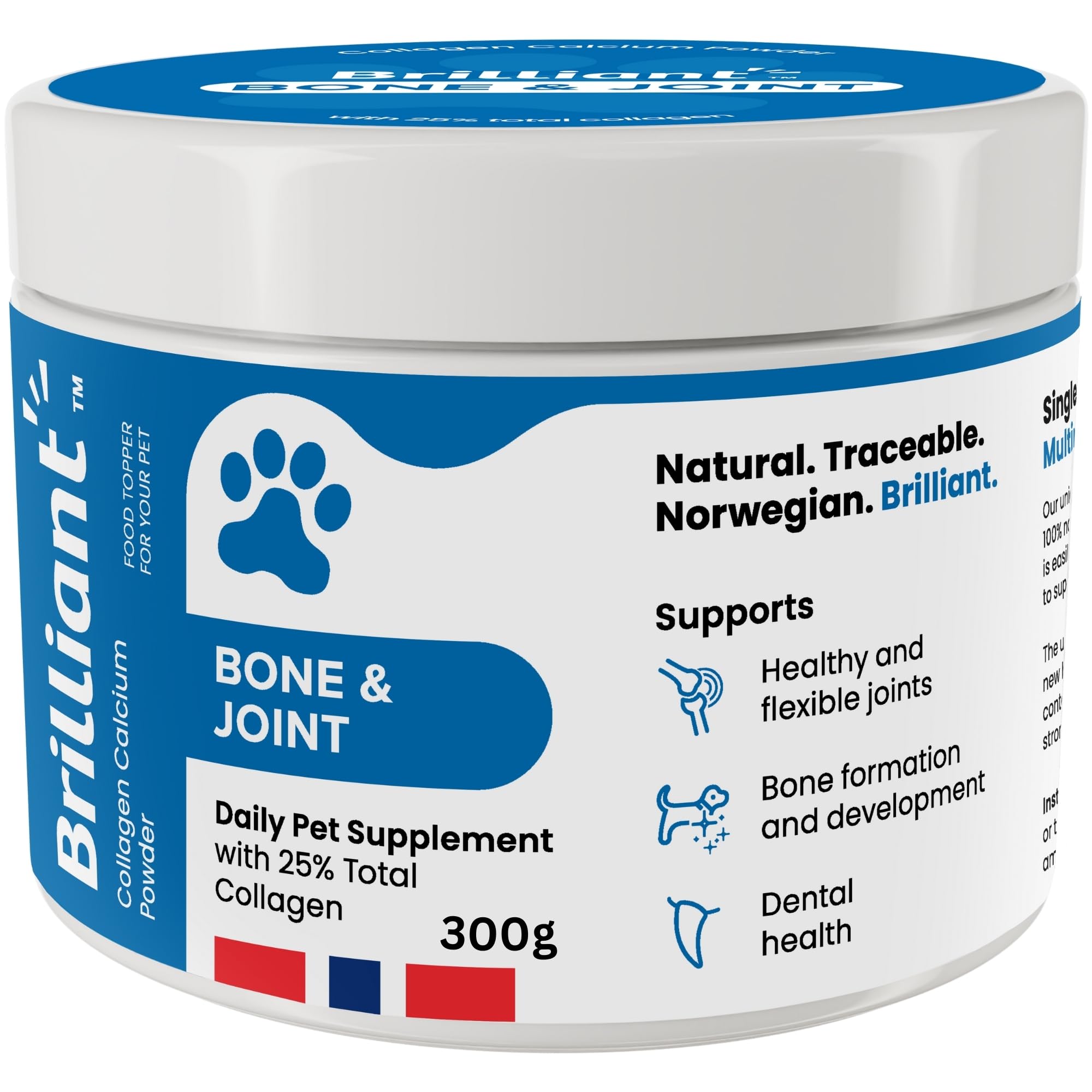 Brilliant Hip & Joint Supplement for Dogs - High Strength Calcium & Collagen Powder for Bone & Joints Support, Essential Supplement for Dog’s of All Ages - 300g