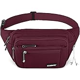 CXWMZY Fanny Packs For Women & Men Waist Pack Hip Bum Bag with Multi-Pockets Large Capacity Waterproof Casual Bum Bag for Disney Traveling Casual Cycling Running Hiking (Wine Red)