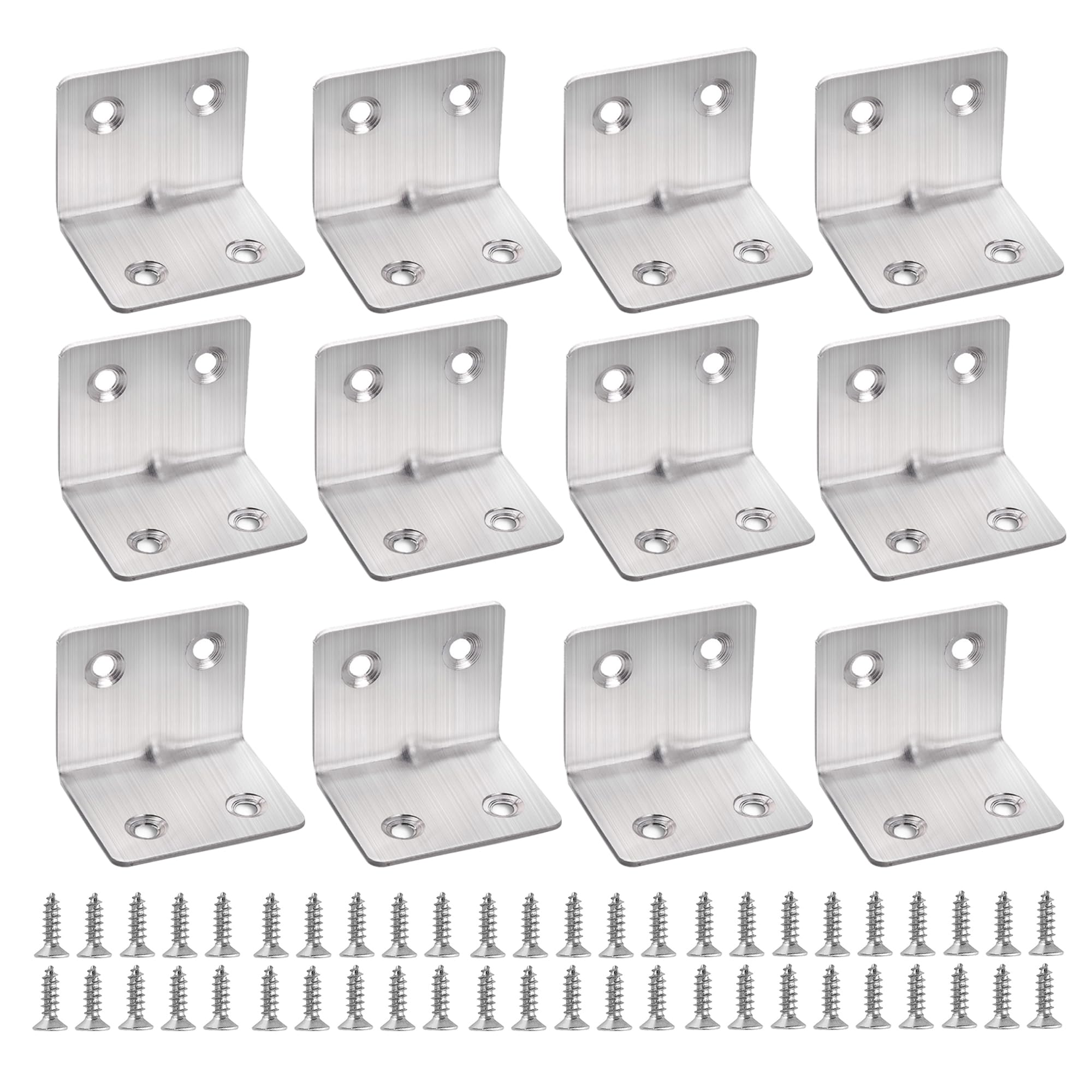 SyiXute 12 Pcs 30×30×38mm Stainless Steel L Sleeper Corner Brackets, 90 Degree Right Angle Brackets with 48 Screws, Heavy Duty Corner Brace for Wood Furniture Fixation
