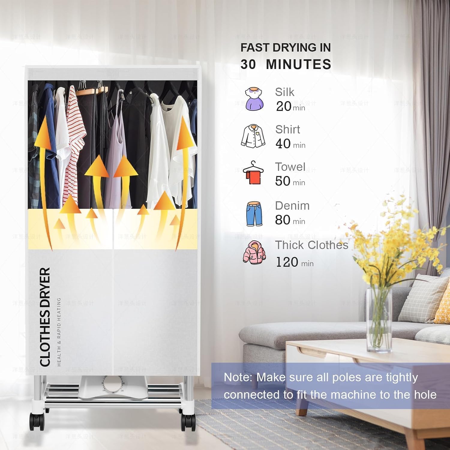 Clothes Dryer, Portable Drying Machine with Timer, 60inch Laundry Drying Wardrobe with Large Capacity, Electric Dryer/Rack for Home | Appartments (Grey ZL8)