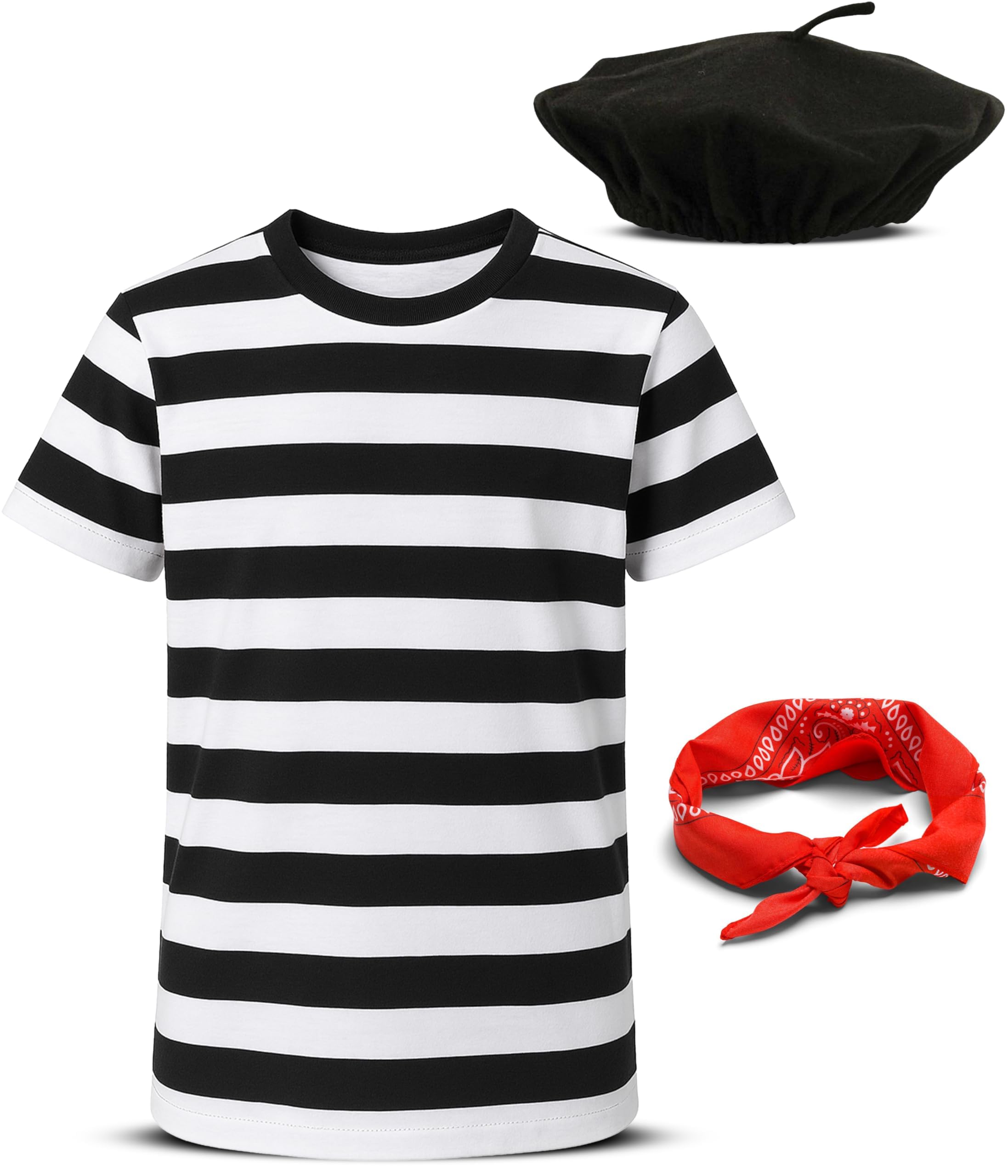 Mega_Jumble Little French Man Fancy Dress Costume Set | Beret, T-Shirt, Scarf & Garland for School Play World Book Day/Week Dress Up, Size 5-13 Years (XL)