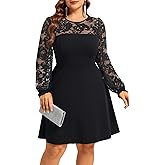 Plus Size Cocktail Dress - Lace Wedding Guest Party Crew Neck Short A Line Dresses Women