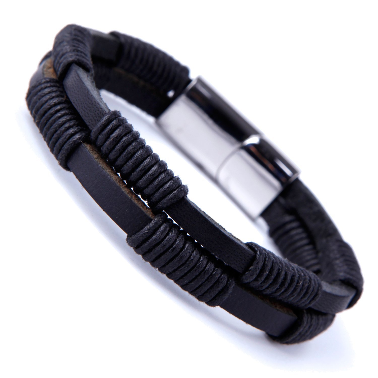 Urban Jewelry Braided Genuine Leather Bracelet with Locking Stainless Steel Clasp (Unique Designs Options), 8.27 inches, Leather, no gemstone — image 1