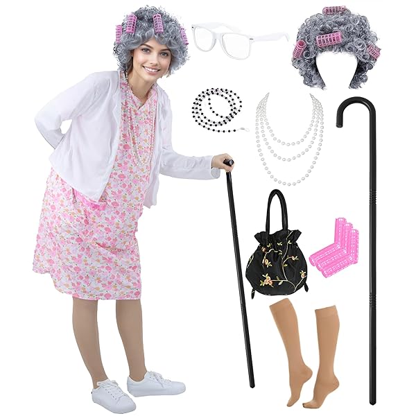 Amazon.com: ZeroShop Old Lady Costume adult 100 Days of School Grandma Wig  Nightgown Dress Sweater for Women's Funny Granny Wolf Halloween,S-M :  Clothing, Shoes & Jewelry