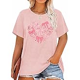 HDLTE Women's Plus Size Valentine Shirts Graphic Love Heart Tops Cute Casual Short Sleeve Tee Shirt