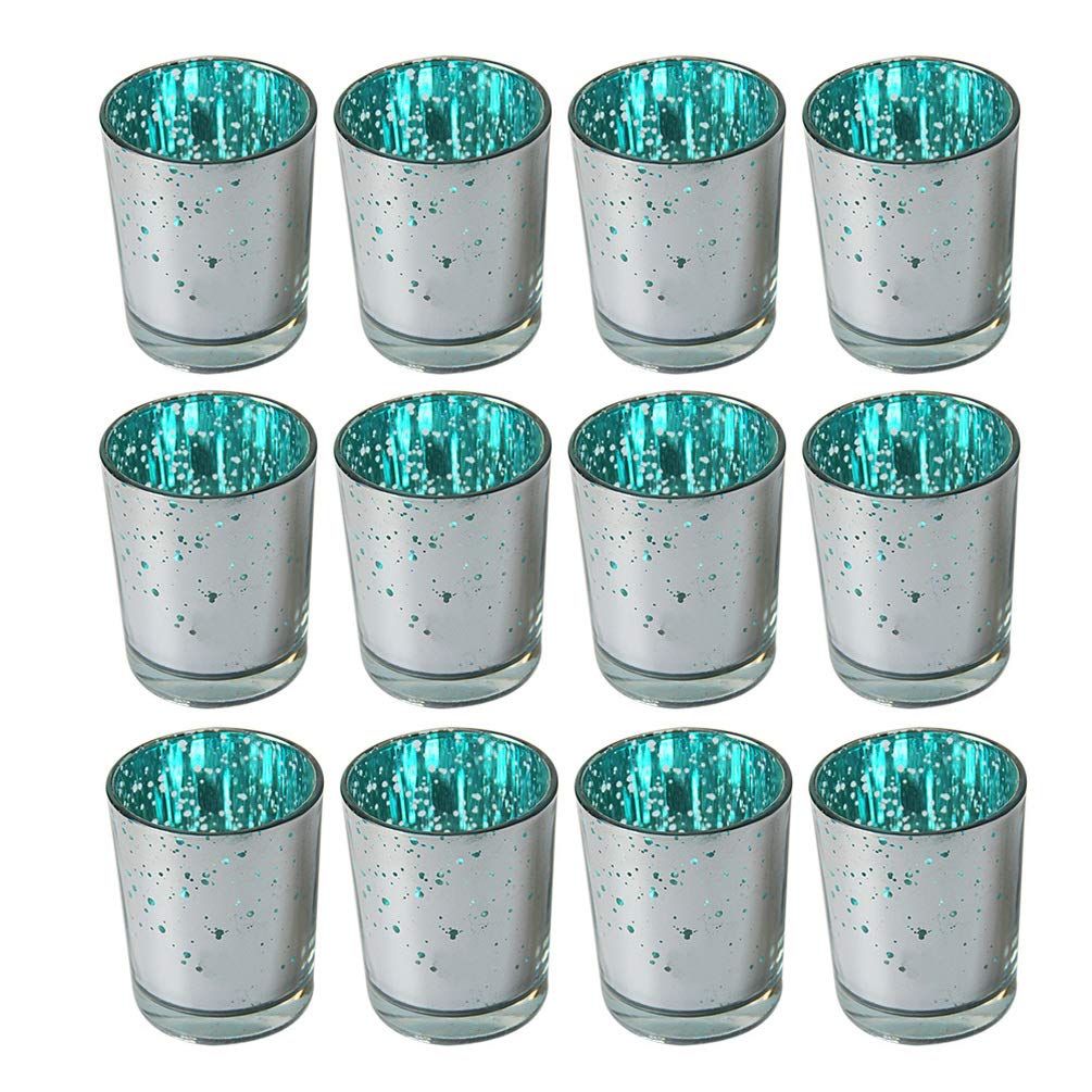Votive Candle Holder, Glass Votive Tealight Candle Holders for Christmas (12Pcs, Blue)