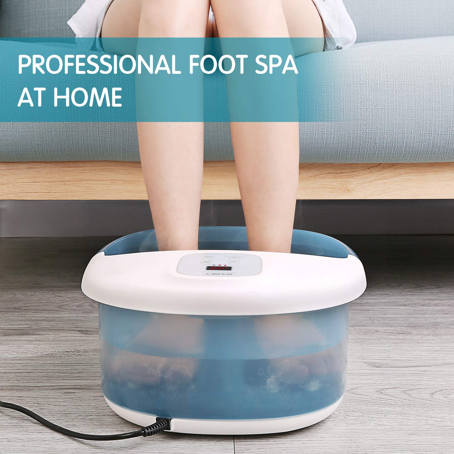 Foot Spa Bath Massager with Heat Bubbles Vibration, 14 Shiatsu Massaging Rollers to Relieve Feet Muscle Pain, Adjustable Temperature Pedicure Tub for Home Office Use: Beauty