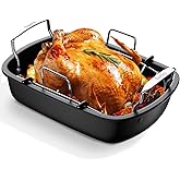 Nonstick Turkey Roasting Pan with Rack, 17 x 13 Inch Turkey Pan, large roaster pan for Meat & Vegetable, (Silver)