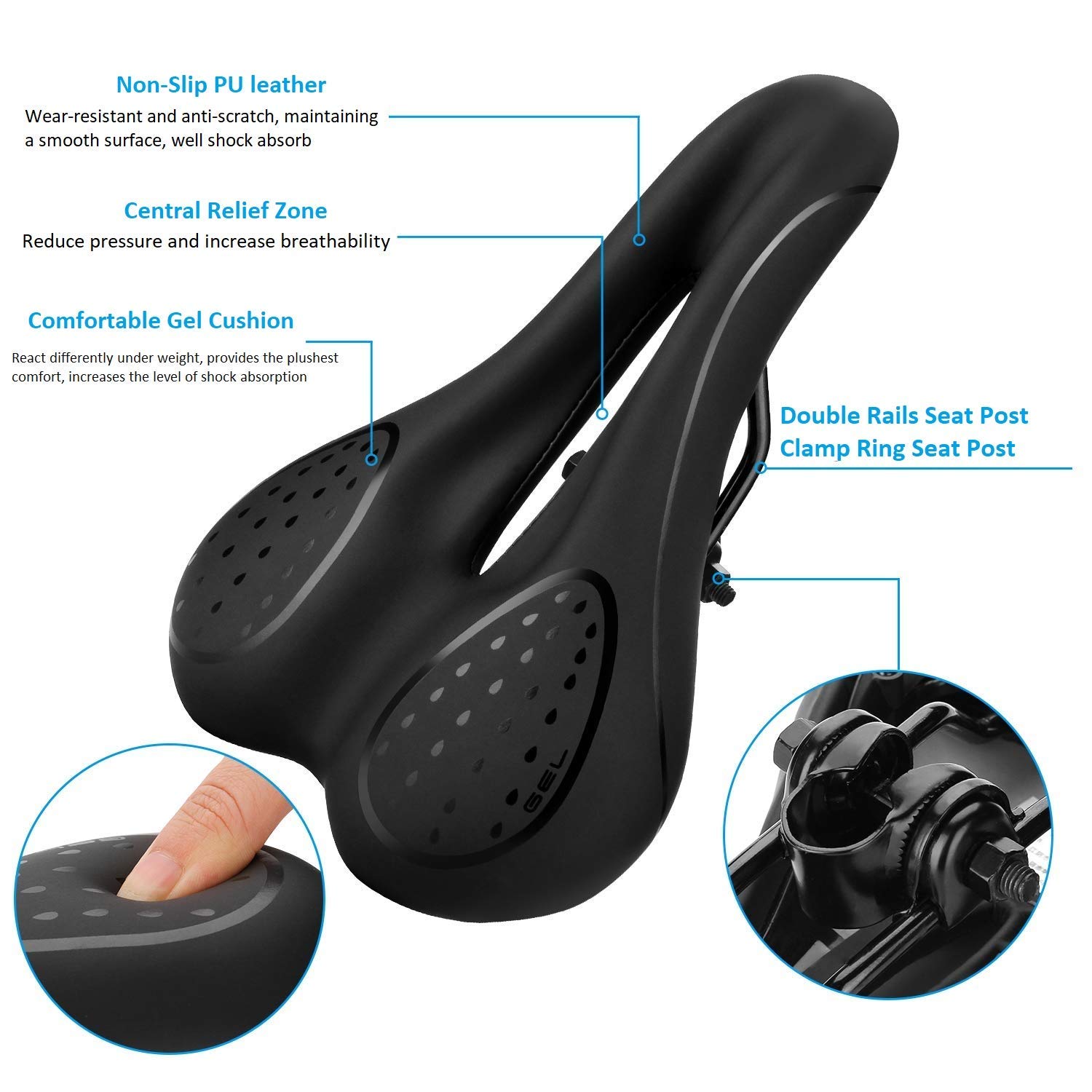 Charlemain Selle de Vélo, Selle VTT Selle Velo Selle Vélo de Route Gel Confortable Creusant VTT/Bicyclette/Cyclisme, Siège de Vélo Creux et Ergonomique