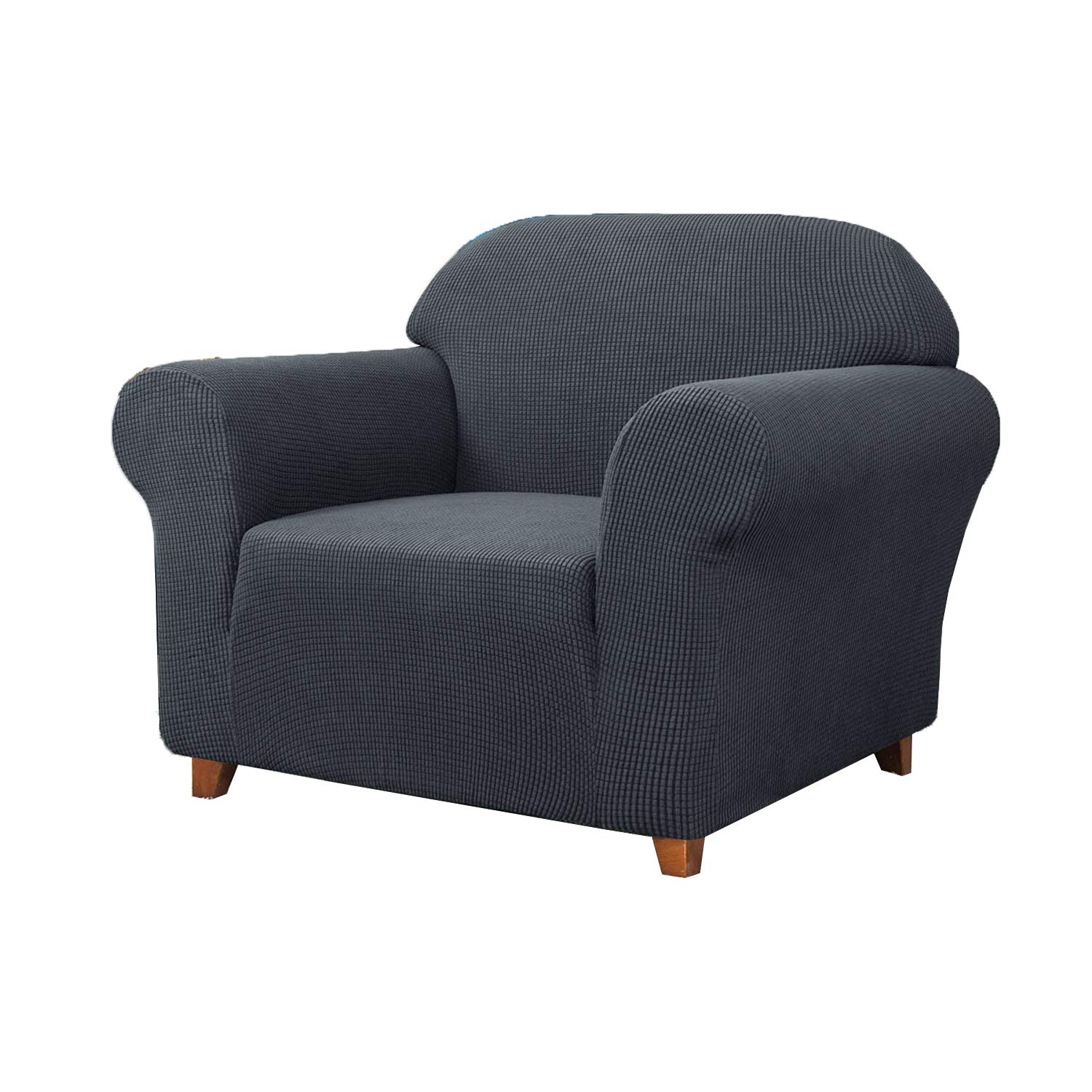 SAMSTEX Stylish 1 Seater Sofa Cover Stretch 1-Piece High Stretch Armchair Cover Machine Washable Non Slip Sofa Slipcovers Thick Soft Armchair Sofa Protector (1 Seater, Grey)