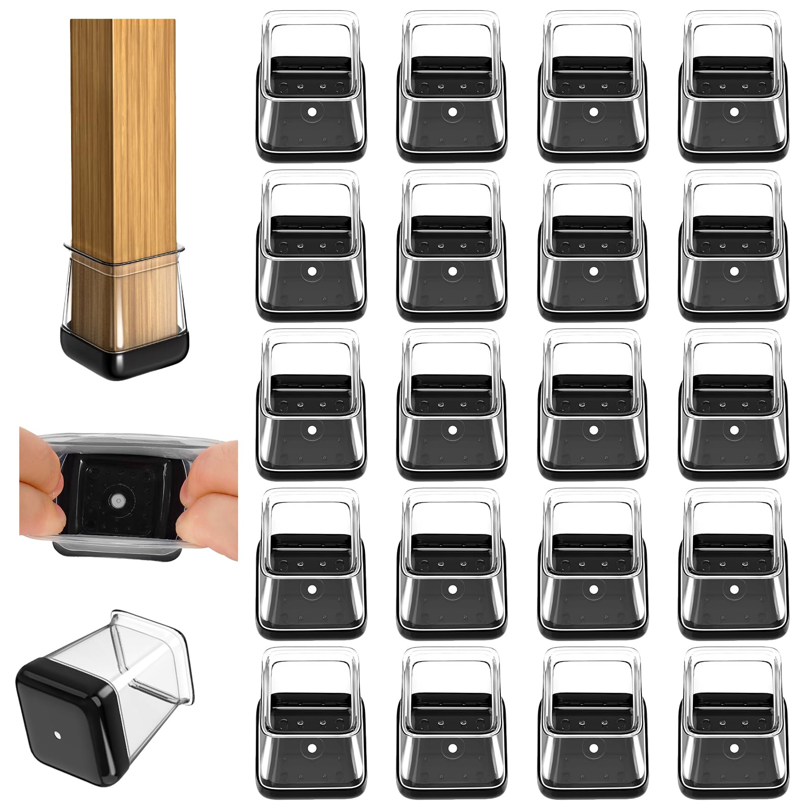 Chair Leg Covers, 20 PCS Chair Leg Floor Protectors Cap, Furniture pad, Silicone Carpet Protector Table Feet Cover, High Elastic Soft Rubber No Noise No Scratches (Square-S Fit: 13-20mm)