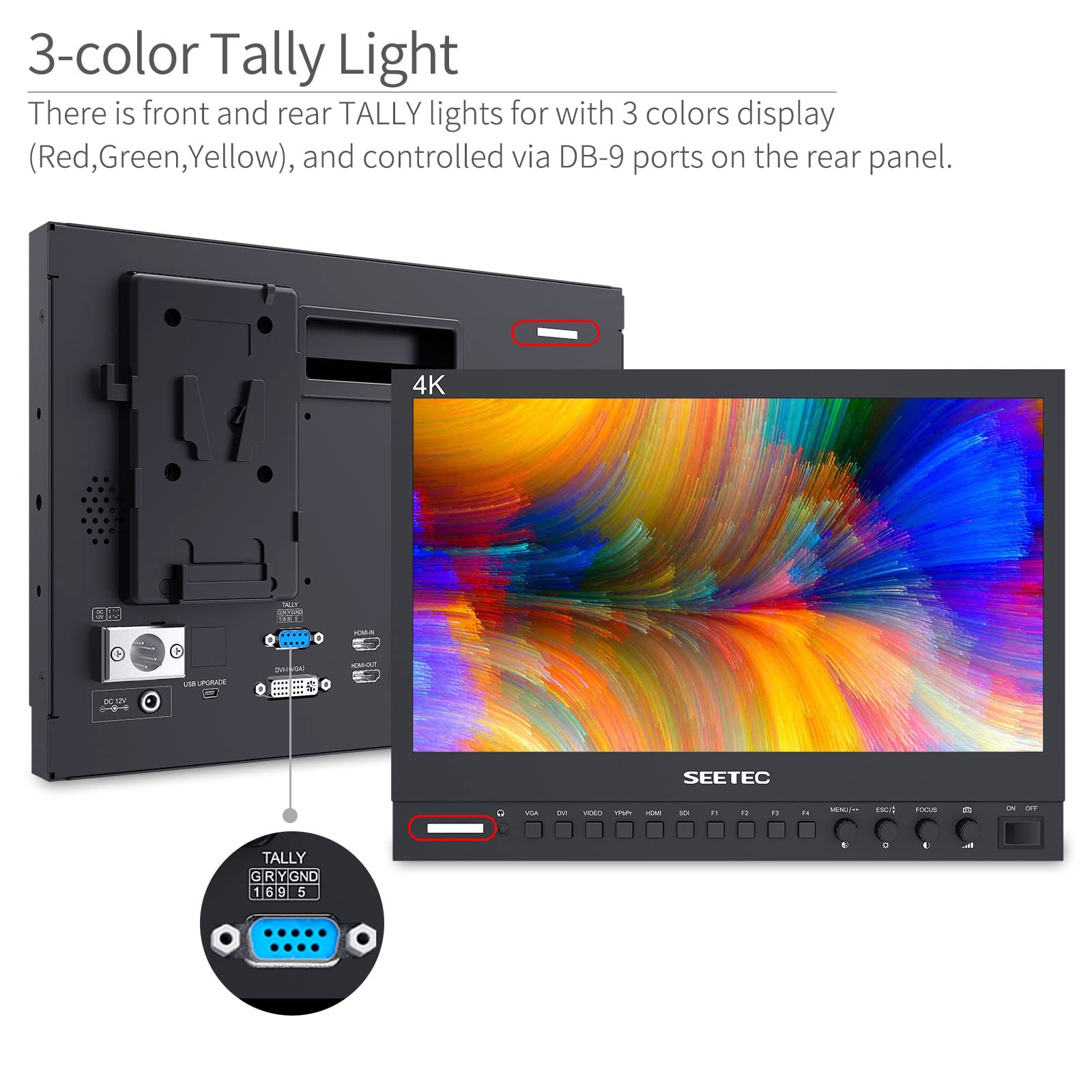 SEETEC P133-9HSD 13.3 Inch Pro SDI Broadcast Monitor Professional LCD Director Studio Production Monitoring IPS Screen Full HD 1920×1080 Aluminum Design with 3G-SDI 4K HDMI AV YPbPr