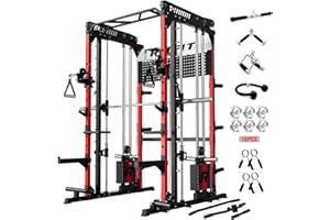 RitFit M1 & M1 Pro Smith Machine with Cable Crossover System, Multi-Function Squat Rack Power Cage for Home Gym, Power Rack and Packages
