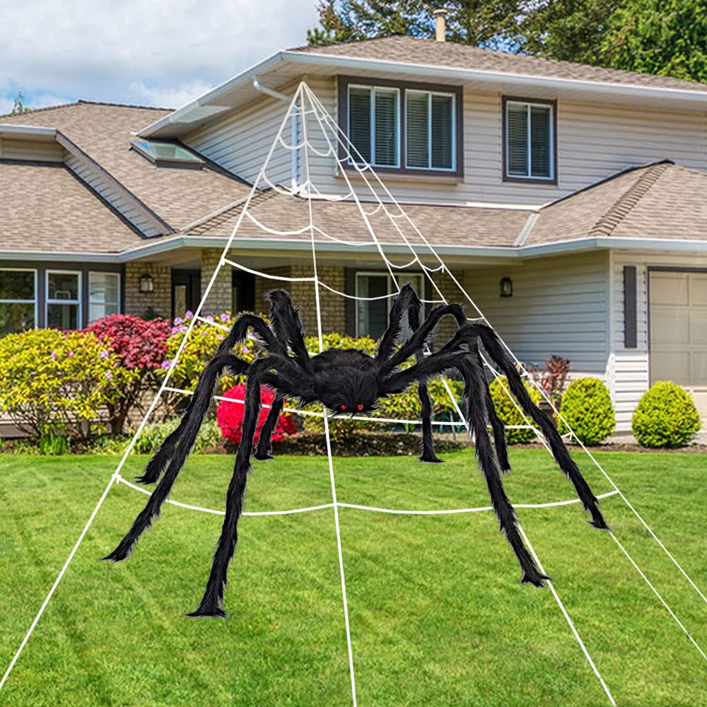 ZACENYU 200" Halloween Spider Web,59" Giant Spider Decorations,Spider Web Decoration Outdoor