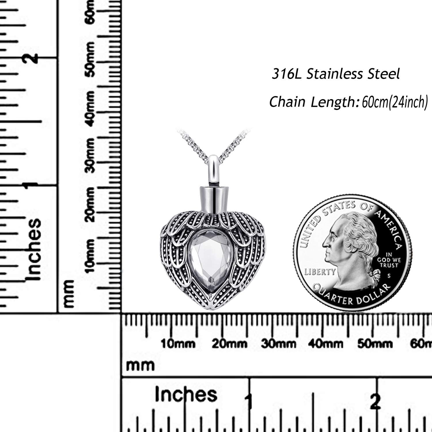 MUERDOU Urn Necklaces for Ashes Angel Wing Birthstone Charm Heart Cremation Jewelry Keepsake Holder Memorial Necklace Pendant - Image 3