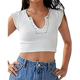 Beumissy Women's Crop Top Crew Neck T-Shirt Short Sleeve Ribbed Knit Basic Crop Tank Top