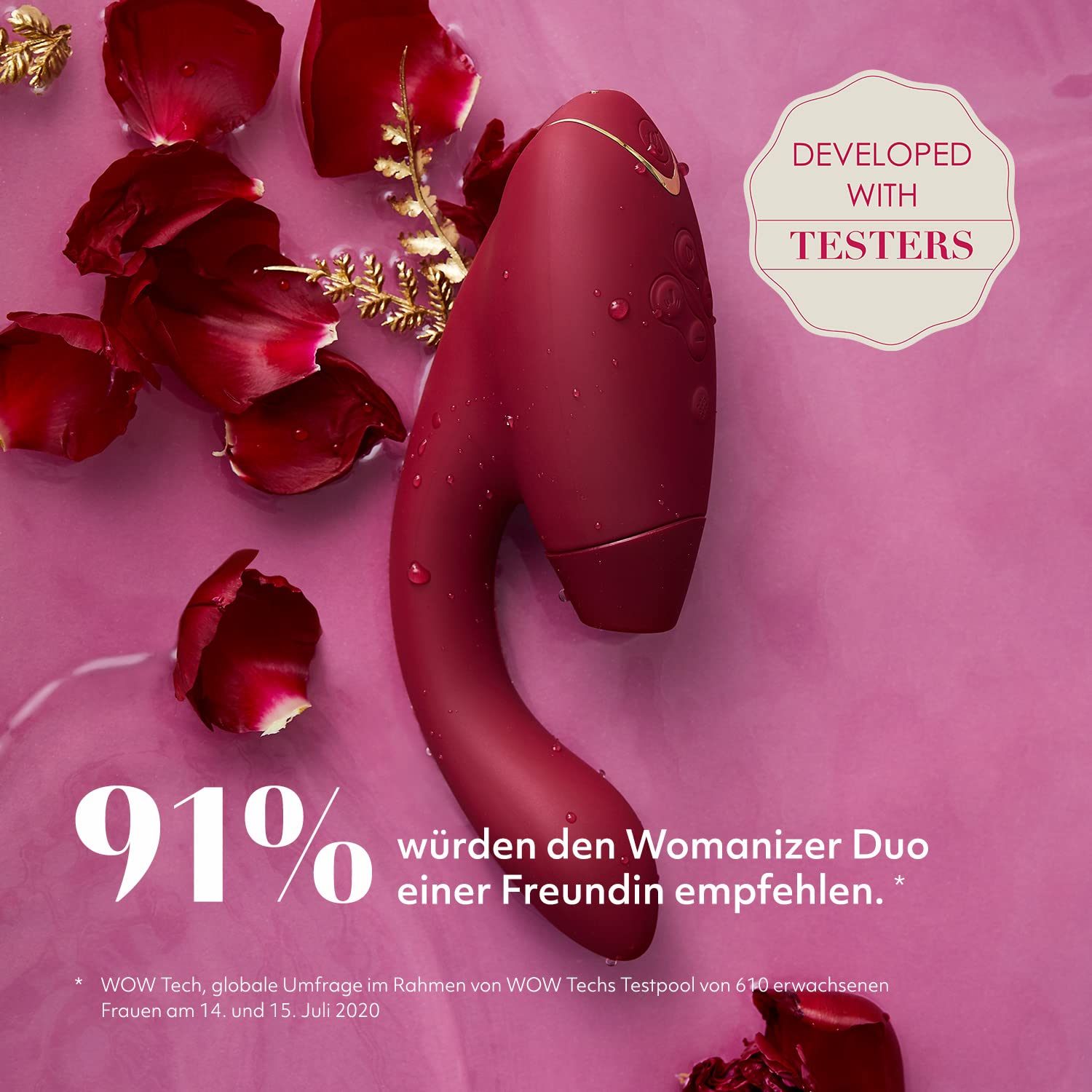 Womanizer DUO 1 Rabbit-Vibrator & G-Punkt Stimulator mit Klitoris-Sauger, doppelte Stimulation mit je 12 Intensitätsstufen, Bordeaux Gold 3