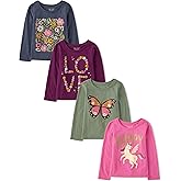 The Children's Place Baby Girls' and Toddler Unicorns,Butterflies,Trends Long Sleeve Graphic T-Shirts,4 Pack